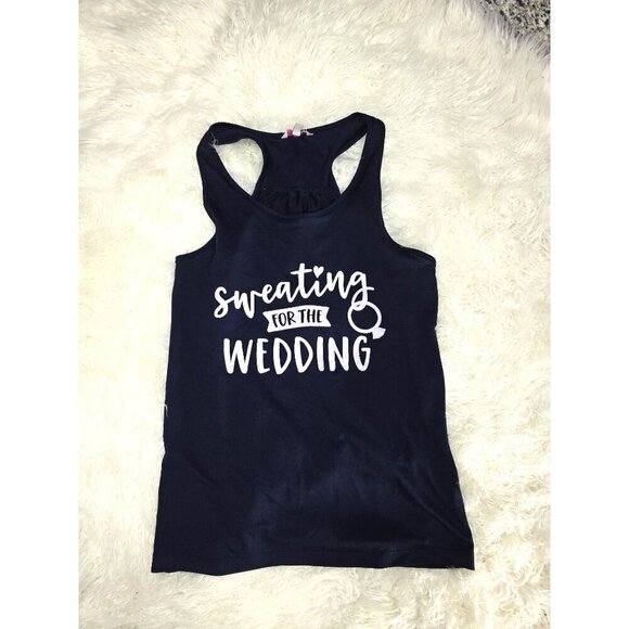 Sweating For The Wedding Racerback Tank Top Medium Navy - Picture 1 of 6